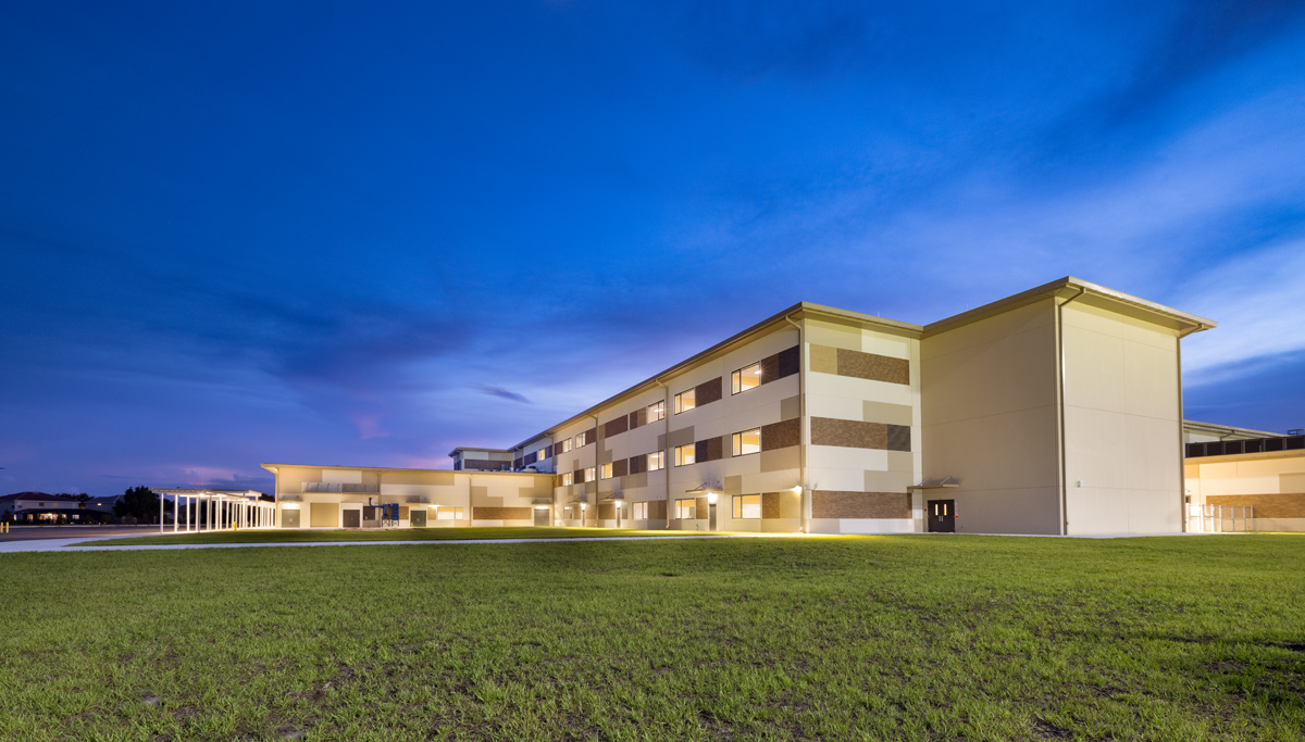 Architectural view of the Gateway High School in Fort Myers, FL.